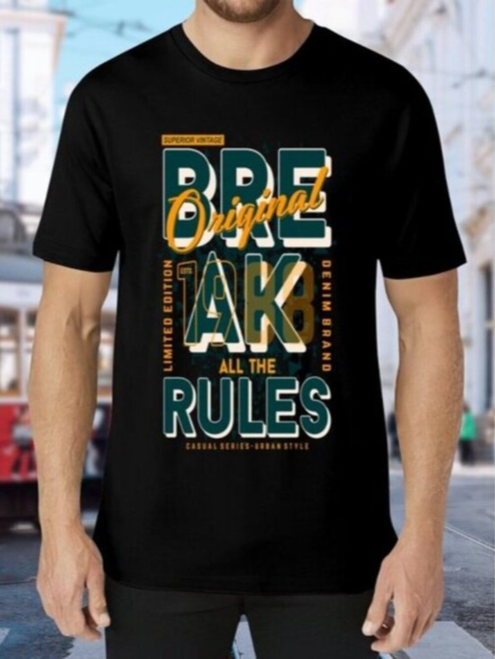 Black Graphic T-Shirt with Bold Text